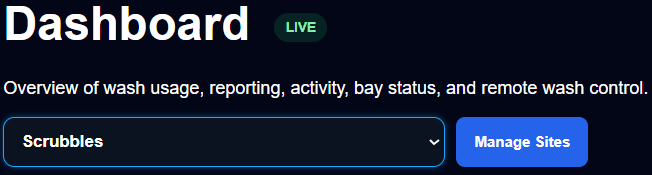 Manage Sites Menu Screen