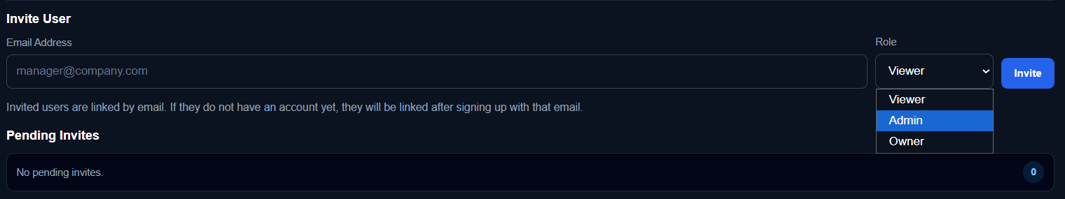 Invite User Screen