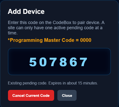 Pairing Code Screen